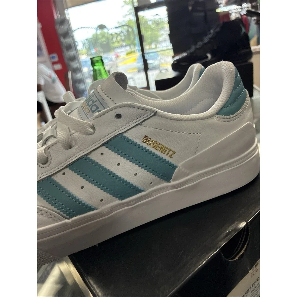 Adidas Busenitz Vulc II Mens US 11 White Preloved Blue Gold HQ2022 Sneakers